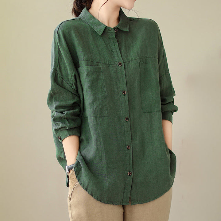 Buddha Stones Casual Plain Women's Cotton Linen Long Sleeve Shirt - image 5