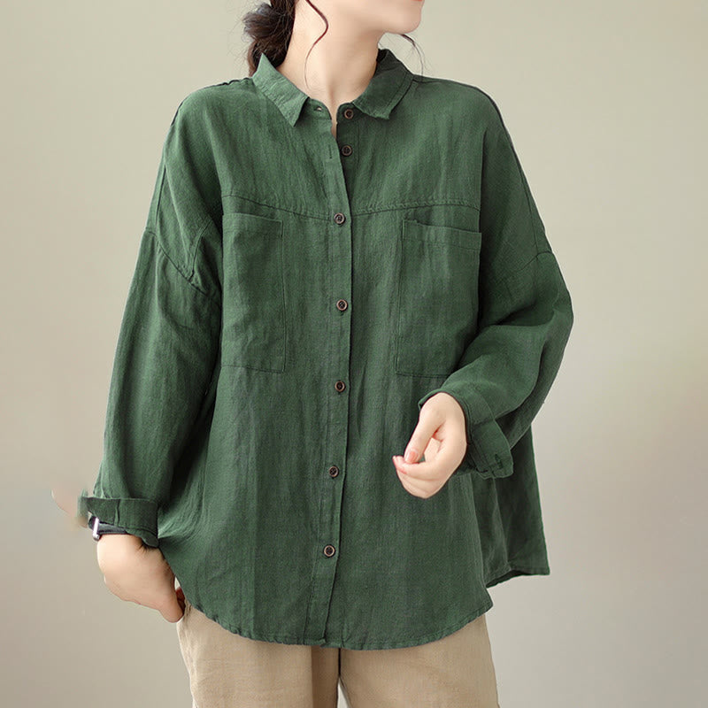 Buddha Stones Casual Plain Women's Cotton Linen Long Sleeve Shirt - image 2