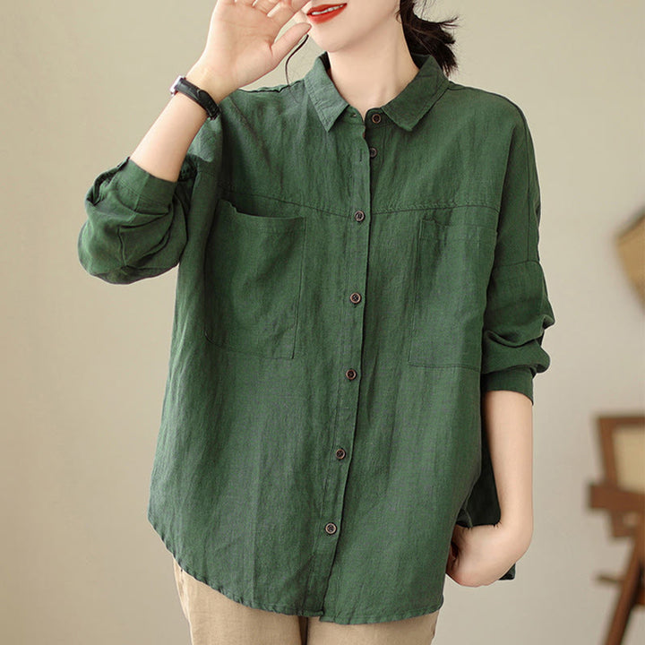 Buddha Stones Casual Plain Women's Cotton Linen Long Sleeve Shirt - image 6