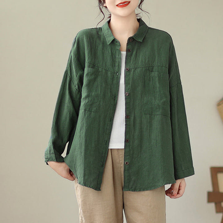 Buddha Stones Casual Plain Women's Cotton Linen Long Sleeve Shirt - image 3