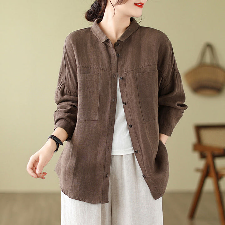 Buddha Stones Casual Plain Women's Cotton Linen Long Sleeve Shirt - image 9