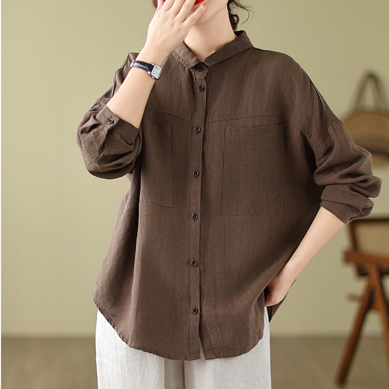 Buddha Stones Casual Plain Women's Cotton Linen Long Sleeve Shirt - Sienna - US14,UK/AU18,EU46 (2XL) - image 8