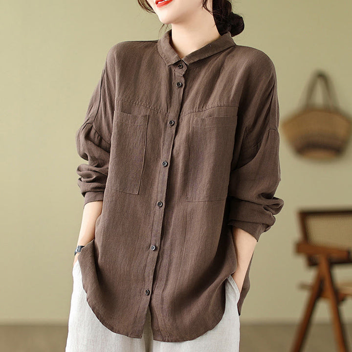 Buddha Stones Casual Plain Women's Cotton Linen Long Sleeve Shirt - image 12