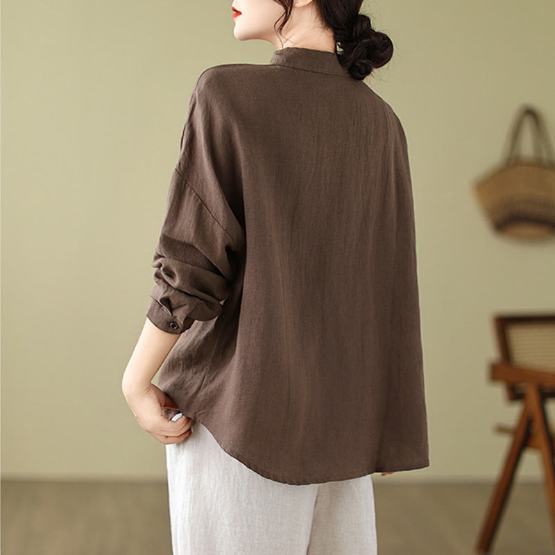 Buddha Stones Casual Plain Women's Cotton Linen Long Sleeve Shirt - image 13