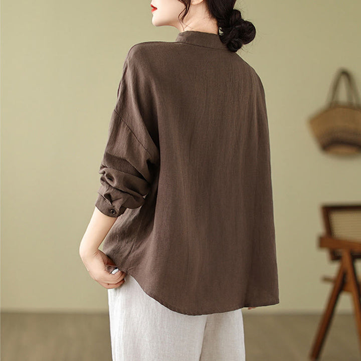 Buddha Stones Casual Plain Women's Cotton Linen Long Sleeve Shirt - image 13