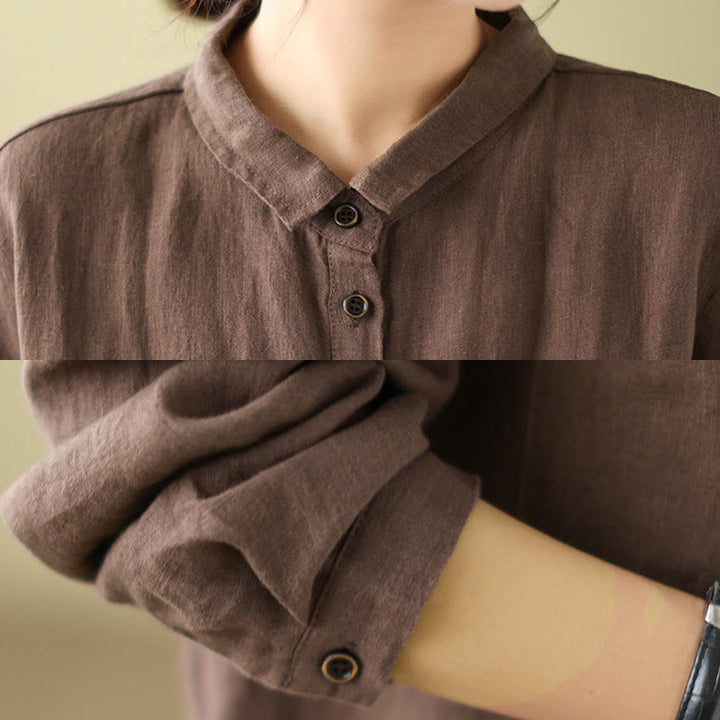 Buddha Stones Casual Plain Women's Cotton Linen Long Sleeve Shirt - image 14