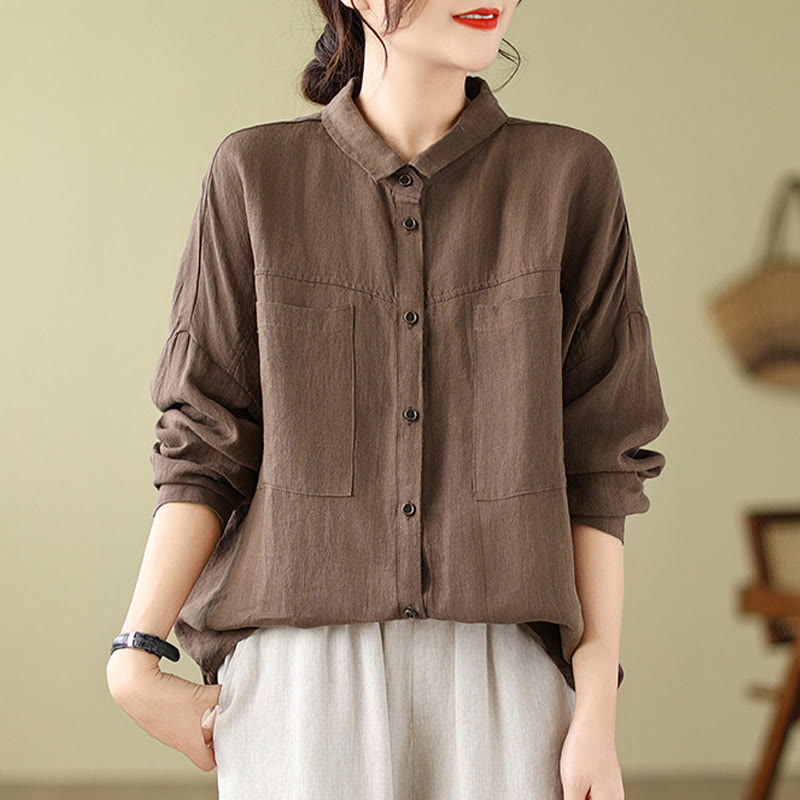 Buddha Stones Casual Plain Women's Cotton Linen Long Sleeve Shirt - image 11
