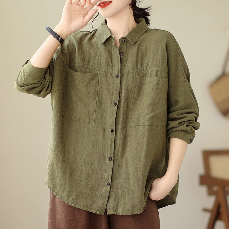 Buddha Stones Casual Plain Women's Cotton Linen Long Sleeve Shirt - image 21