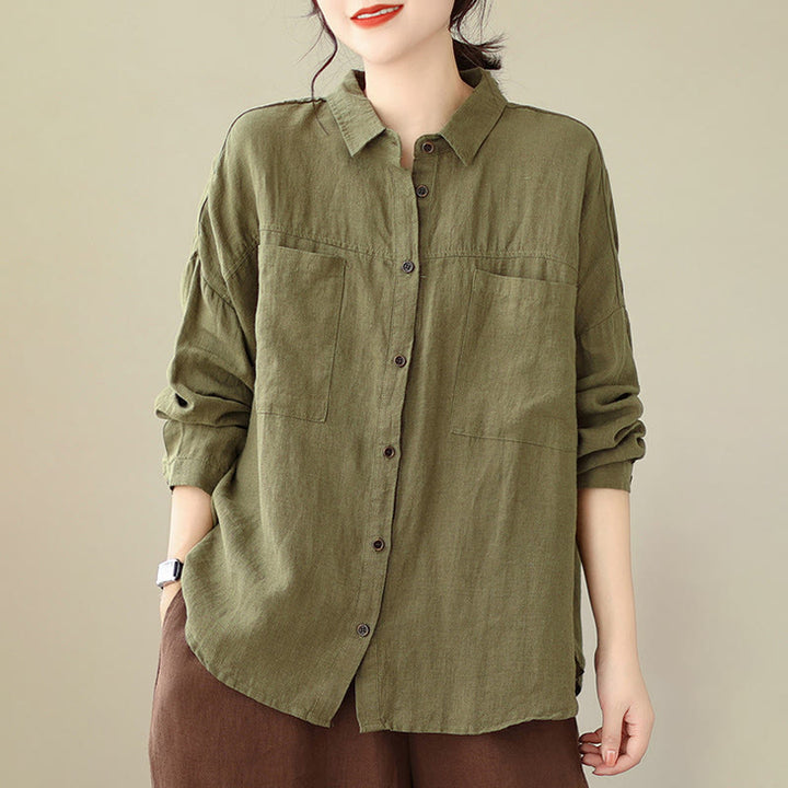 Buddha Stones Casual Plain Women's Cotton Linen Long Sleeve Shirt - image 18