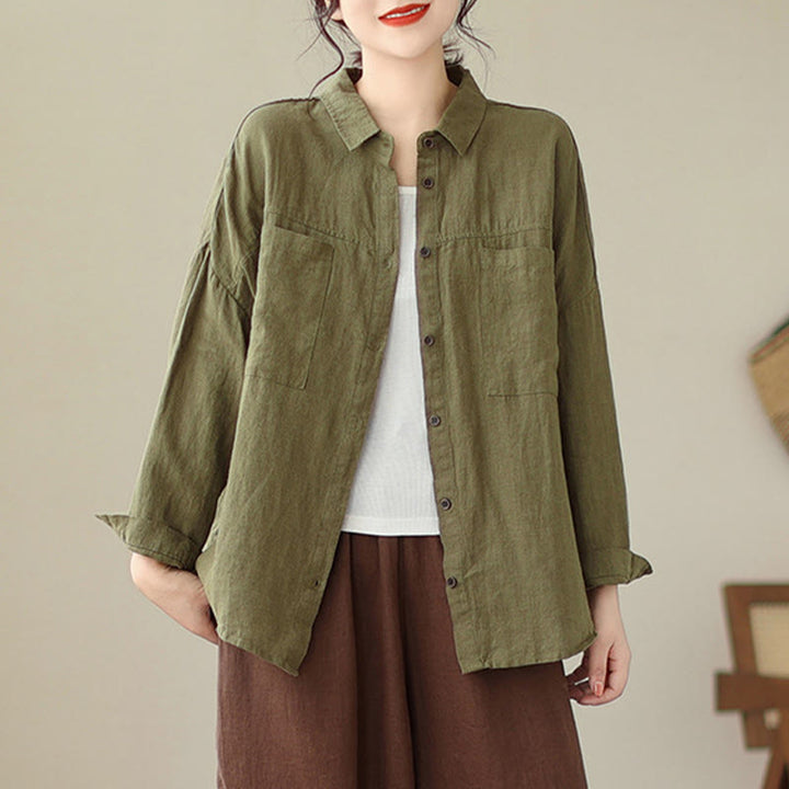 Buddha Stones Casual Plain Women's Cotton Linen Long Sleeve Shirt - image 19