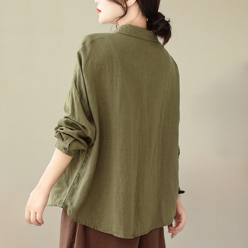 Buddha Stones Casual Plain Women's Cotton Linen Long Sleeve Shirt - image 20