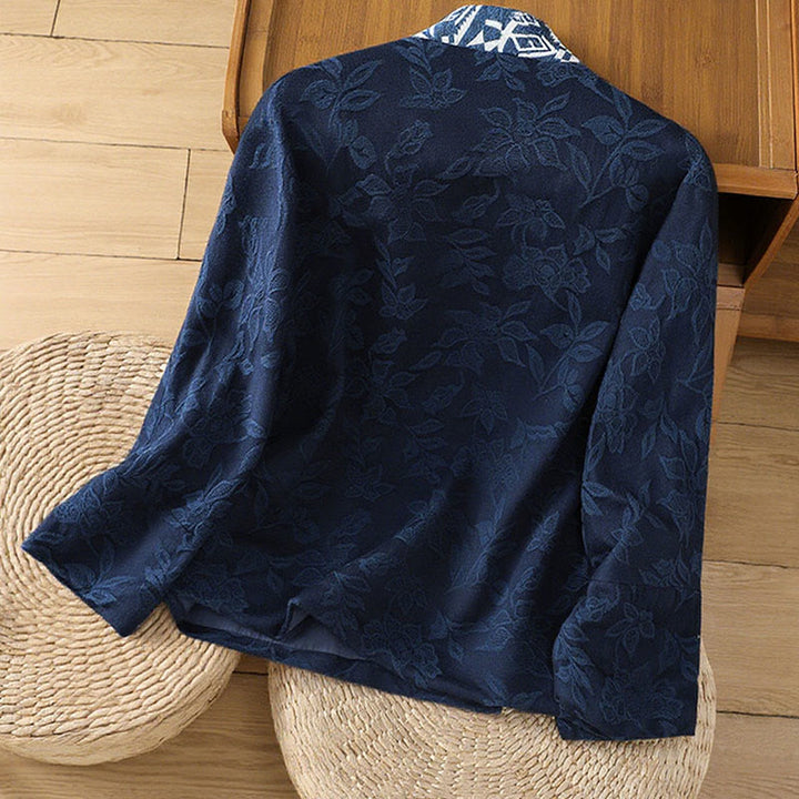 Buddha Stones Casual Jacquard Frog-Button Women's Cotton Linen Long Sleeve Shirt - image 5