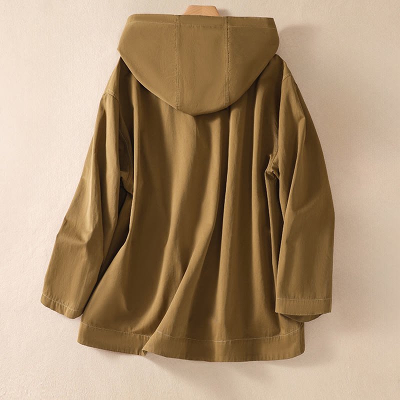 Buddha Stones Pure Color Hooded Women's Long Sleeve Cotton Jacket With Pockets - image 3