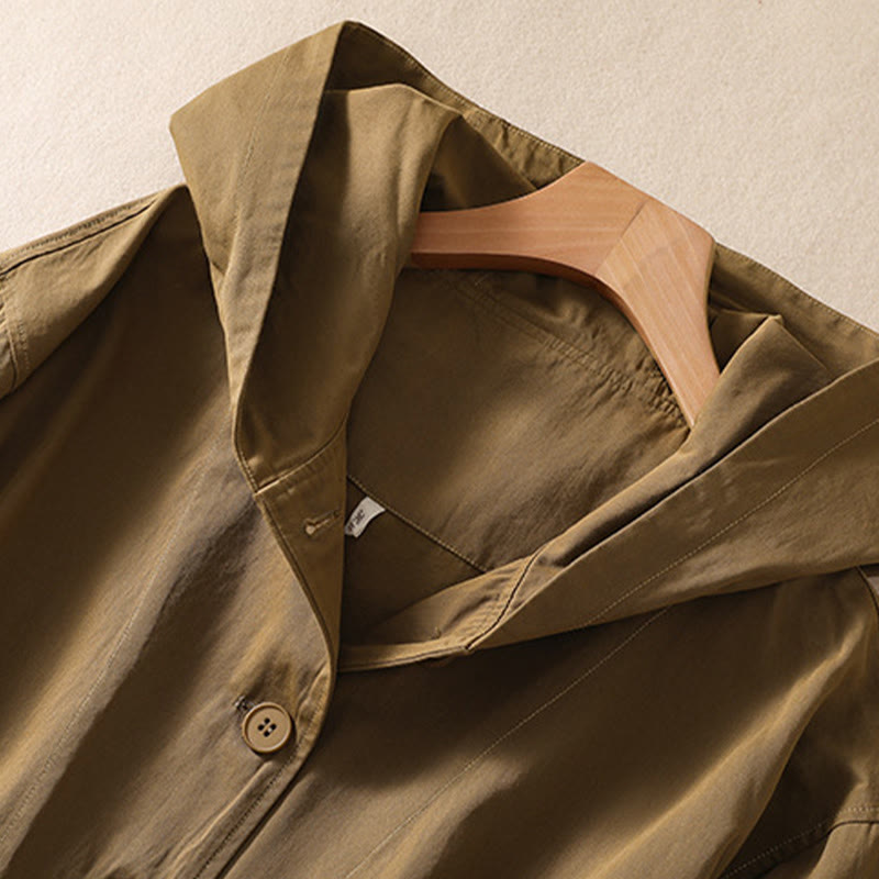 Buddha Stones Pure Color Hooded Women's Long Sleeve Cotton Jacket With Pockets - image 6