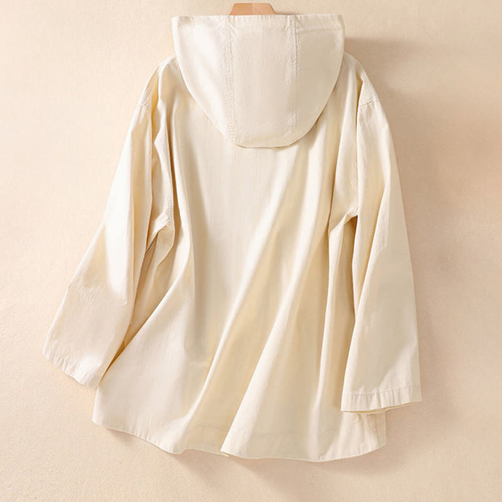 Buddha Stones Pure Color Hooded Women's Long Sleeve Cotton Jacket With Pockets - image 8