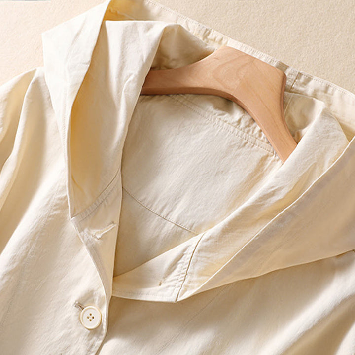 Buddha Stones Pure Color Hooded Women's Long Sleeve Cotton Jacket With Pockets - image 9