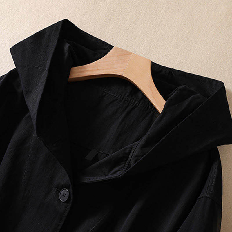 Buddha Stones Pure Color Hooded Women's Long Sleeve Cotton Jacket With Pockets - image 11