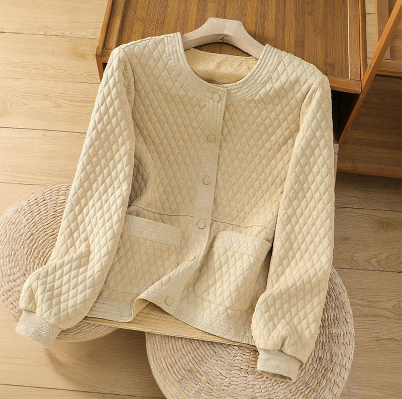 Buddha Stones Retro Plain Women's Cotton Long Sleeve Jacket With Pockets - LemonChiffon - US12,UK/AU16,EU44 (3XL) - image 1