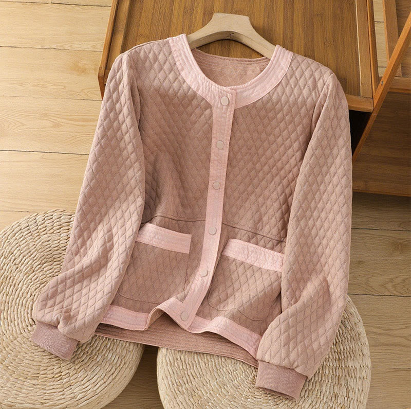 Buddha Stones Retro Plain Women's Cotton Long Sleeve Jacket With Pockets - LightPink - US12,UK/AU16,EU44 (3XL) - image 8