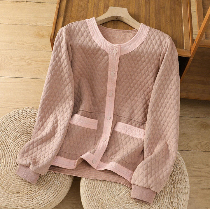 Buddha Stones Retro Plain Women's Cotton Long Sleeve Jacket With Pockets - LightPink - US12,UK/AU16,EU44 (3XL) - image 8
