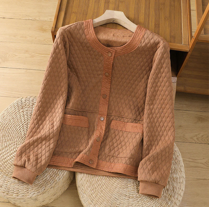 Buddha Stones Retro Plain Women's Cotton Long Sleeve Jacket With Pockets - Chocolate - US12,UK/AU16,EU44 (3XL) - image 22