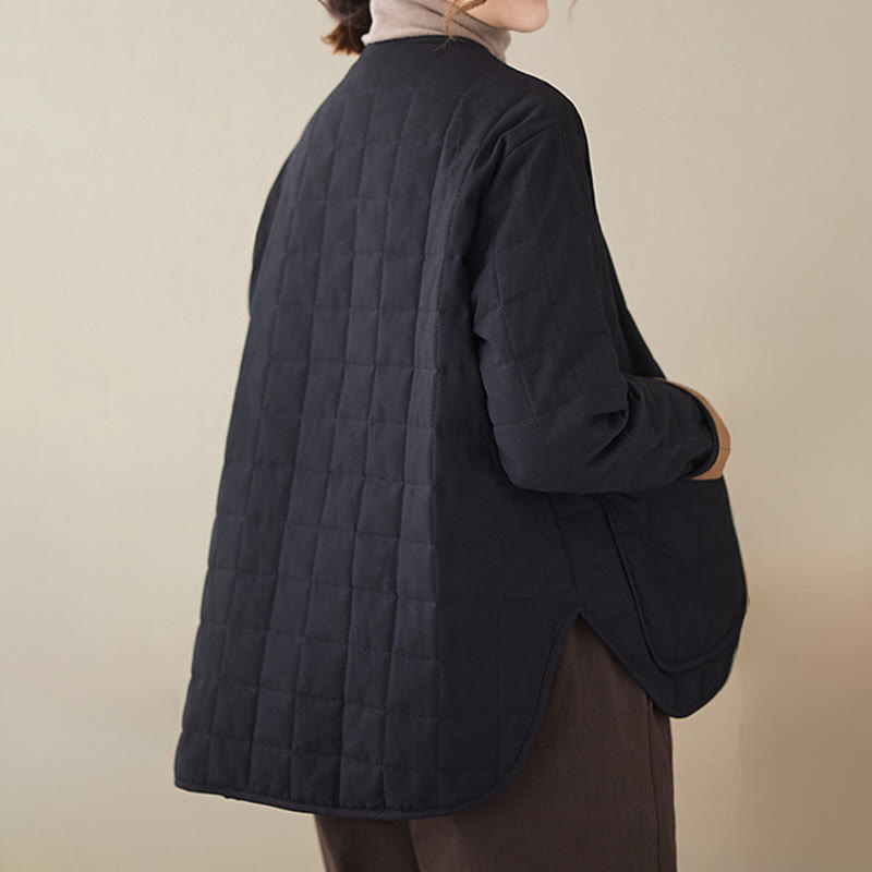 Buddha Stones Retro Plain Women's Thick Cotton Long Sleeve Coat Jacket With Pockets - image 2