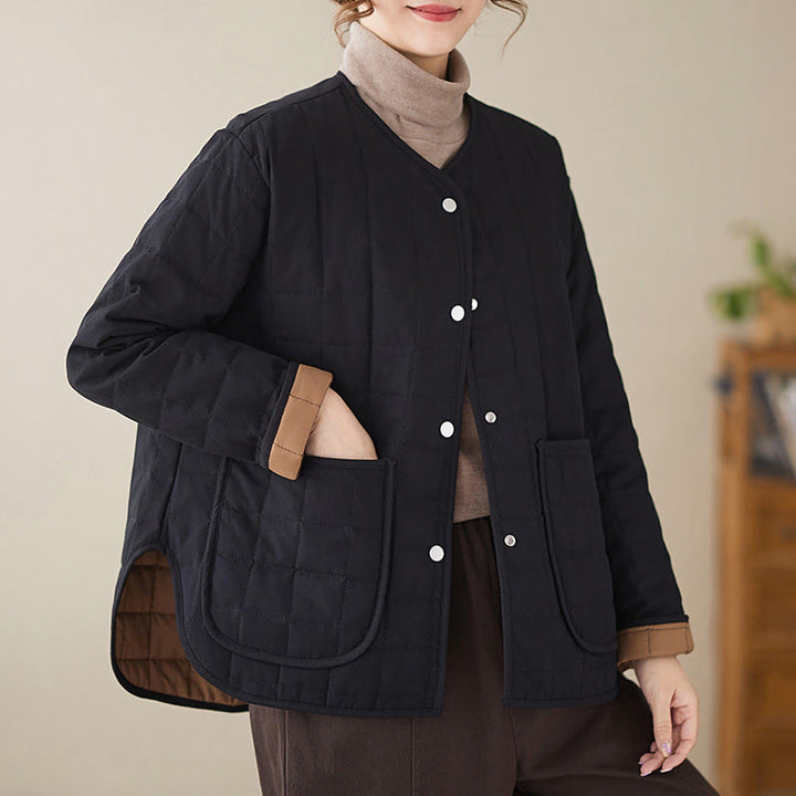 Buddha Stones Retro Plain Women's Thick Cotton Long Sleeve Coat Jacket With Pockets - image 3