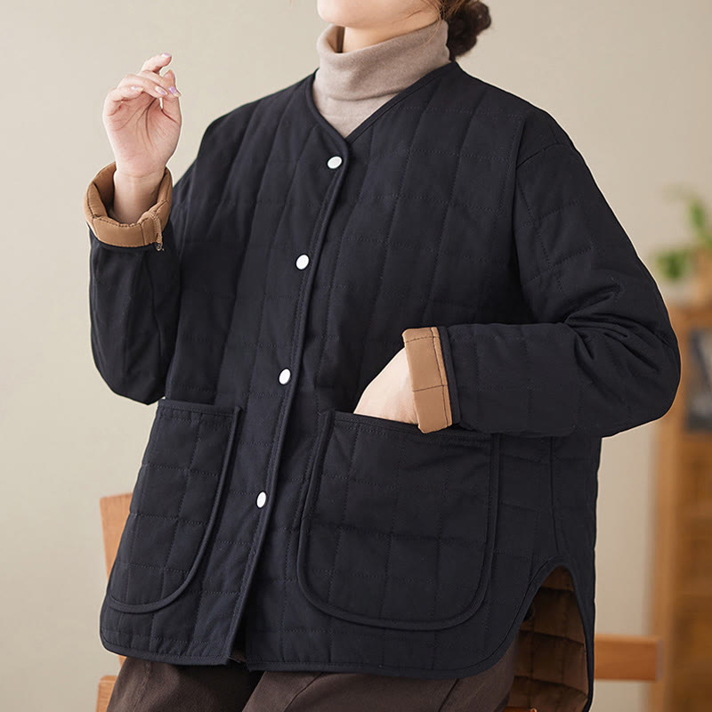 Buddha Stones Retro Plain Women's Thick Cotton Long Sleeve Coat Jacket With Pockets - image 7