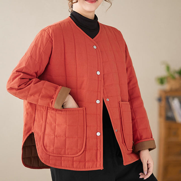 Buddha Stones Retro Plain Women's Thick Cotton Long Sleeve Coat Jacket With Pockets - image 13