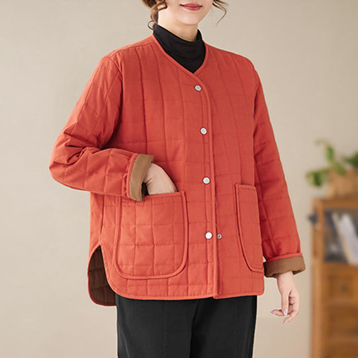 Buddha Stones Retro Plain Women's Thick Cotton Long Sleeve Coat Jacket With Pockets - image 10