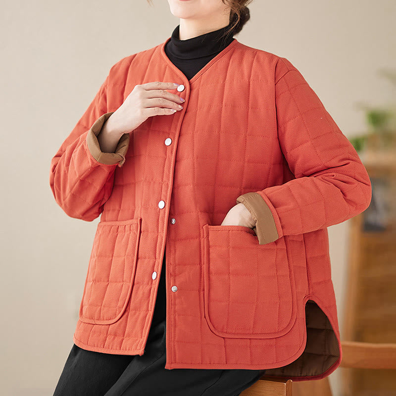 Buddha Stones Retro Plain Women's Thick Cotton Long Sleeve Coat Jacket With Pockets - image 14