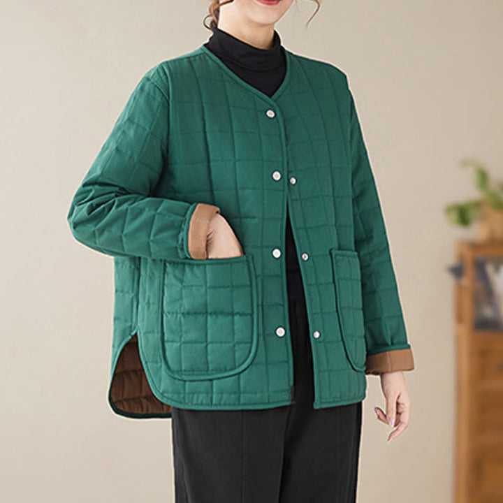 Buddha Stones Retro Plain Women's Thick Cotton Long Sleeve Coat Jacket With Pockets - DarkCyan - US14,UK/AU18,EU46 (2XL) - image 15