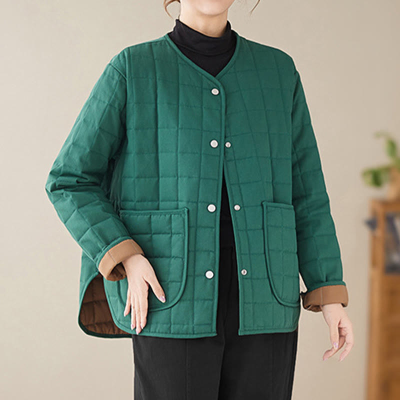Buddha Stones Retro Plain Women's Thick Cotton Long Sleeve Coat Jacket With Pockets - image 16
