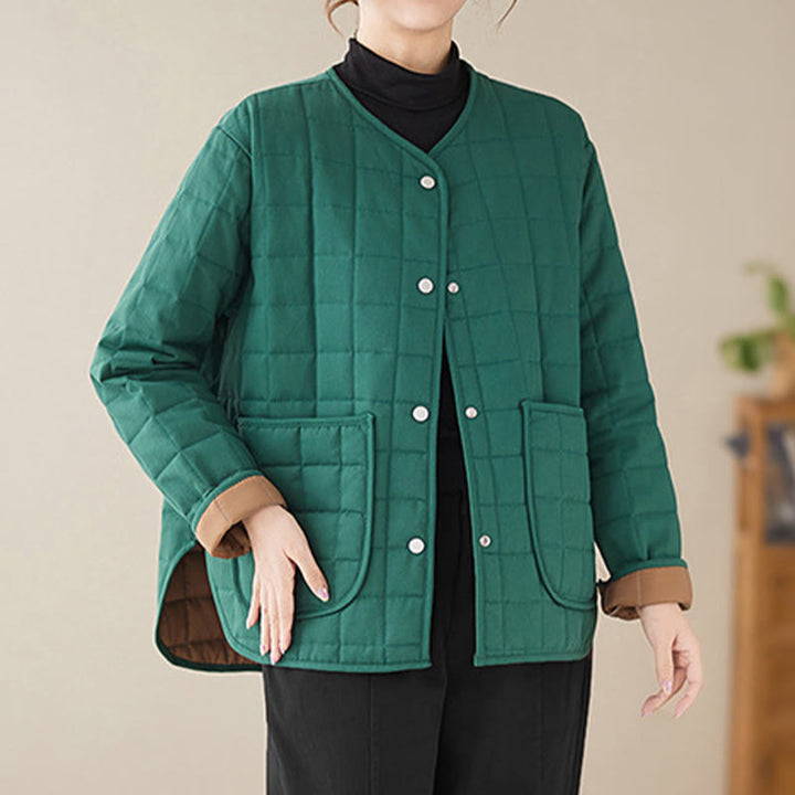 Buddha Stones Retro Plain Women's Thick Cotton Long Sleeve Coat Jacket With Pockets - image 16