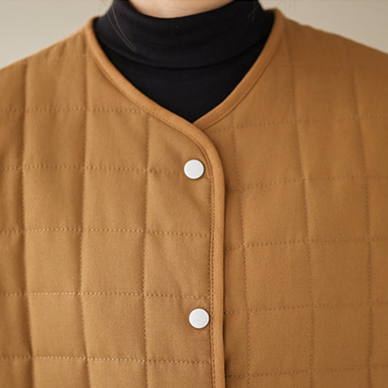 Buddha Stones Retro Plain Women's Thick Cotton Long Sleeve Coat Jacket With Pockets - image 29