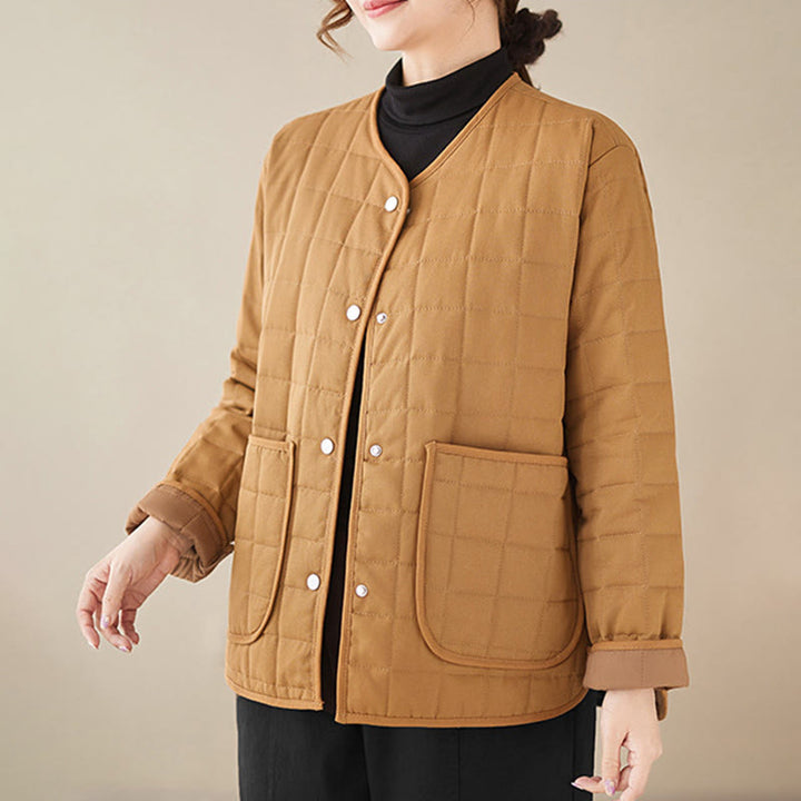 Buddha Stones Retro Plain Women's Thick Cotton Long Sleeve Coat Jacket With Pockets - image 26
