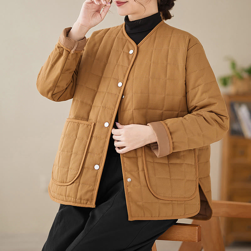 Buddha Stones Retro Plain Women's Thick Cotton Long Sleeve Coat Jacket With Pockets - image 23