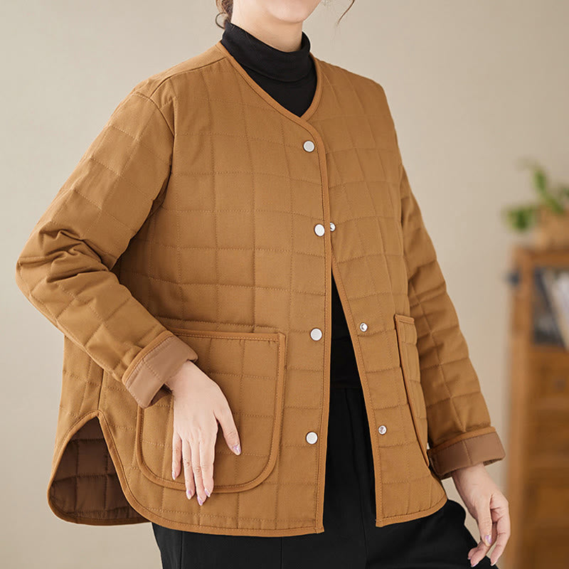 Buddha Stones Retro Plain Women's Thick Cotton Long Sleeve Coat Jacket With Pockets - image 25