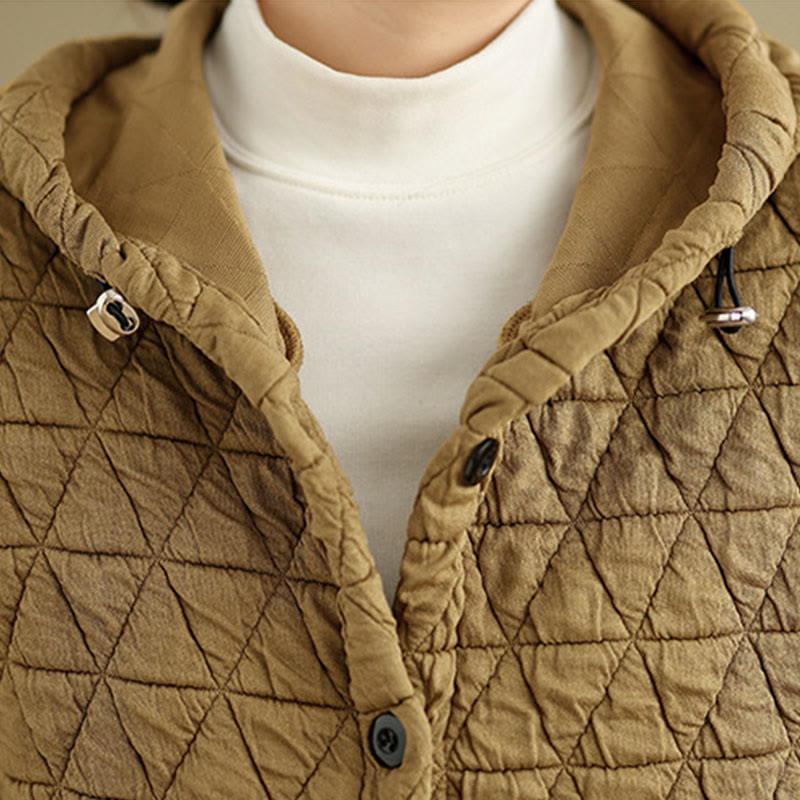 Buddha Stones Retro Rhombic Pattern Women's Acrylic Hooded Long Sleeve Jacket - image 7