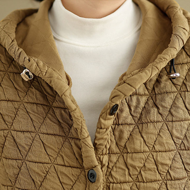 Buddha Stones Retro Rhombic Pattern Women's Acrylic Hooded Long Sleeve Jacket - image 7