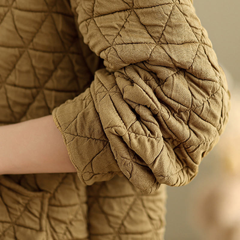 Buddha Stones Retro Rhombic Pattern Women's Acrylic Hooded Long Sleeve Jacket - image 8