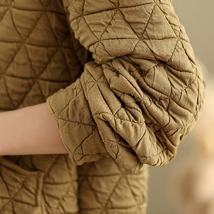 Buddha Stones Retro Rhombic Pattern Women's Acrylic Hooded Long Sleeve Jacket - image 8