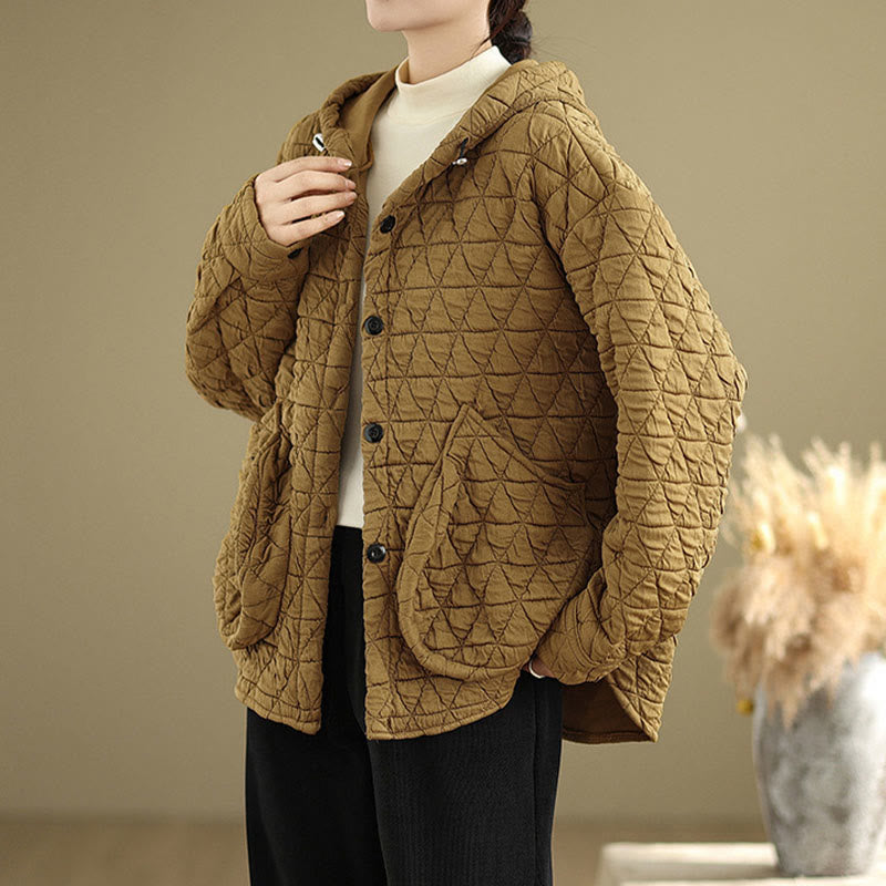 Buddha Stones Retro Rhombic Pattern Women's Acrylic Hooded Long Sleeve Jacket - Goldenrod - US14,UK/AU18,EU46 (2XL) - image 1