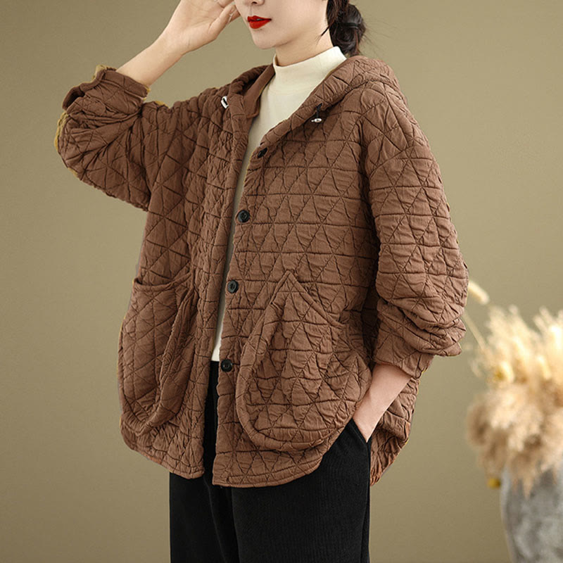 Buddha Stones Retro Rhombic Pattern Women's Acrylic Hooded Long Sleeve Jacket - IndianRed - US14,UK/AU18,EU46 (2XL) - image 12