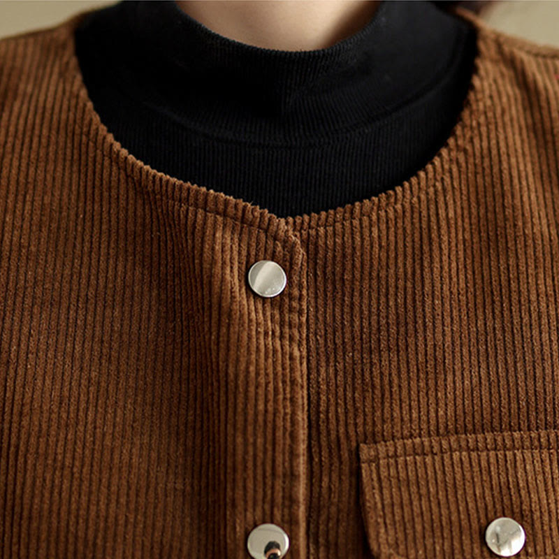 Buddha Stones Sleeveless Buttons Women's Cotton Vest Corduroy Waistcoat With Pockets - image 17