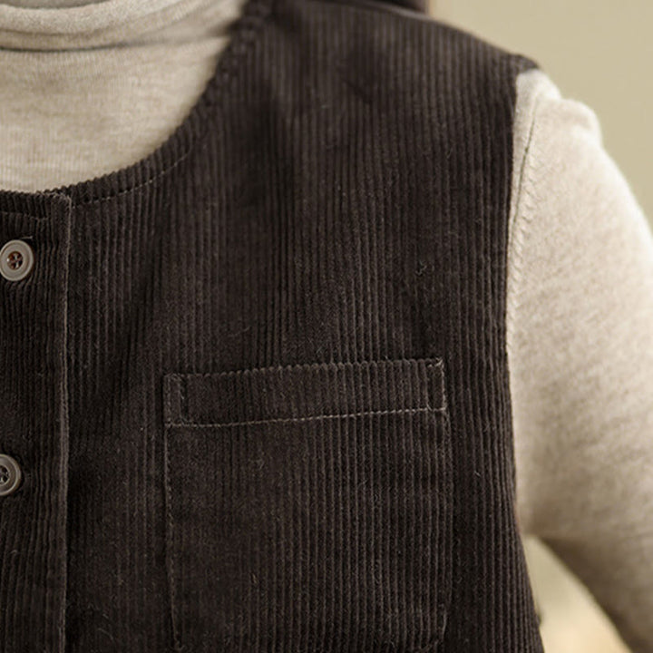 Buddha Stones Corduroy Buttons Women's Sleeveless Cotton Vest Waistcoat With Pockets - image 16