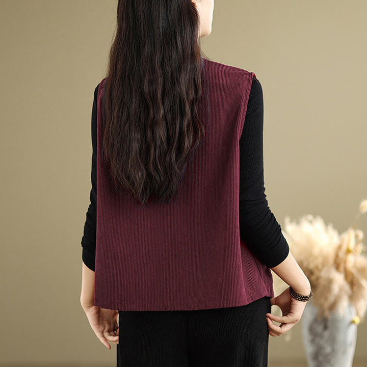 Buddha Stones Corduroy Buttons Women's Sleeveless Cotton Vest Waistcoat With Pockets - image 24