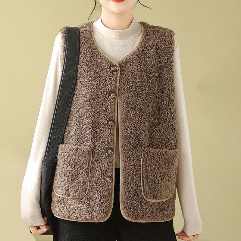 Buddha Stones Double-sided Style Women's Viscose Fiber Sleeveless Vest Waistcoat With Pockets - image 3