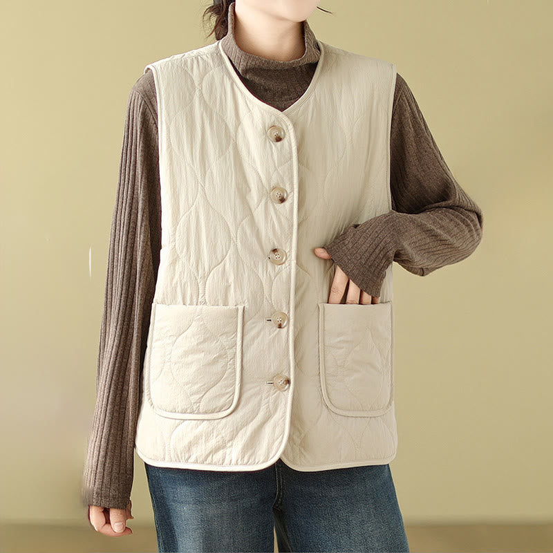 Buddha Stones Double-sided Style Women's Viscose Fiber Sleeveless Vest Waistcoat With Pockets - image 15