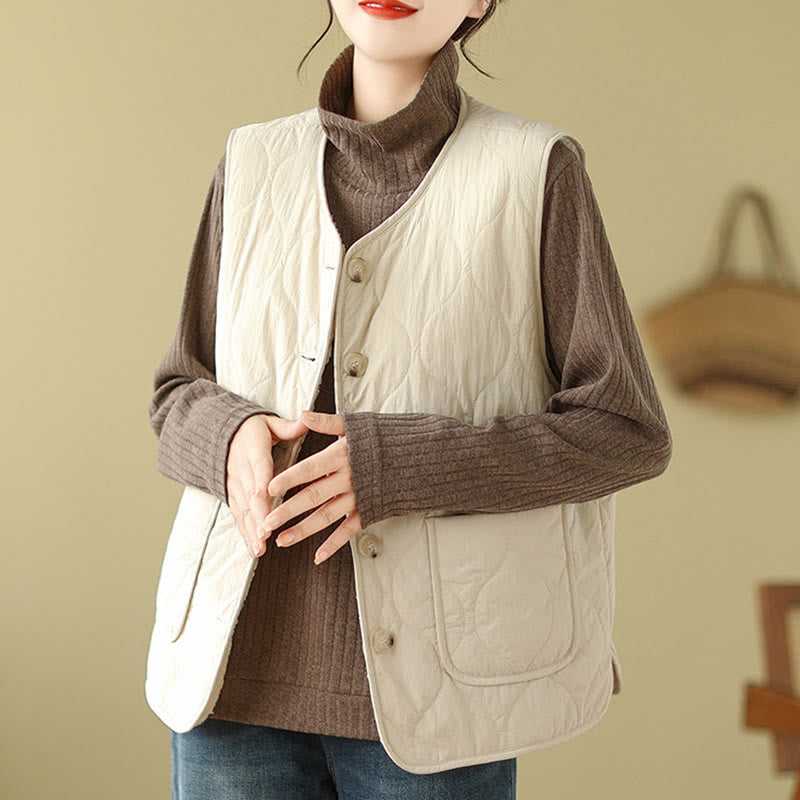 Buddha Stones Double-sided Style Women's Viscose Fiber Sleeveless Vest Waistcoat With Pockets - Cornsilk - US12,UK/AU16,EU44 (2XL) - image 11